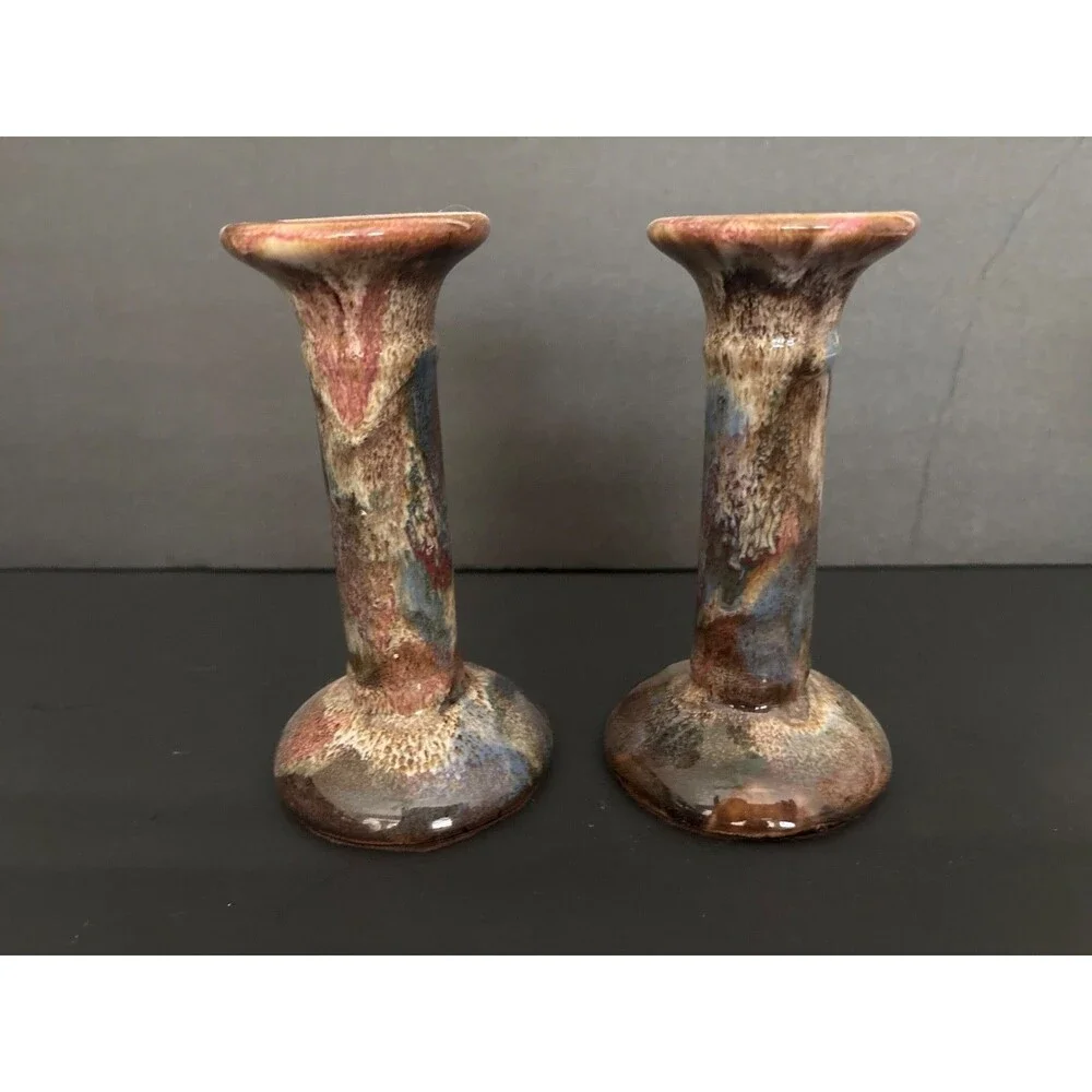 Hermitage Pottery Beautiful Marble Canders Holders Set of 2 swirl pattern 6 in